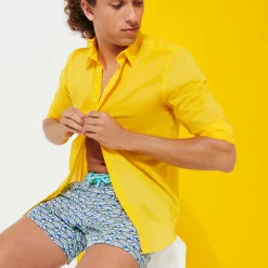 New Vilebrequin Men Stretch Swimwear Marbella Lagoon/Blue
