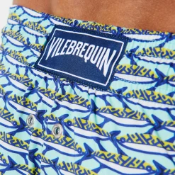 New Vilebrequin Men Stretch Swimwear Marbella Lagoon/Blue