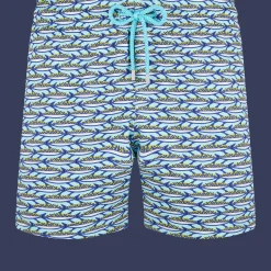 New Vilebrequin Men Stretch Swimwear Marbella Lagoon/Blue