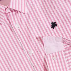 Online Vilebrequin Men Striped Seersucker Shirt Candy Pink/Pink