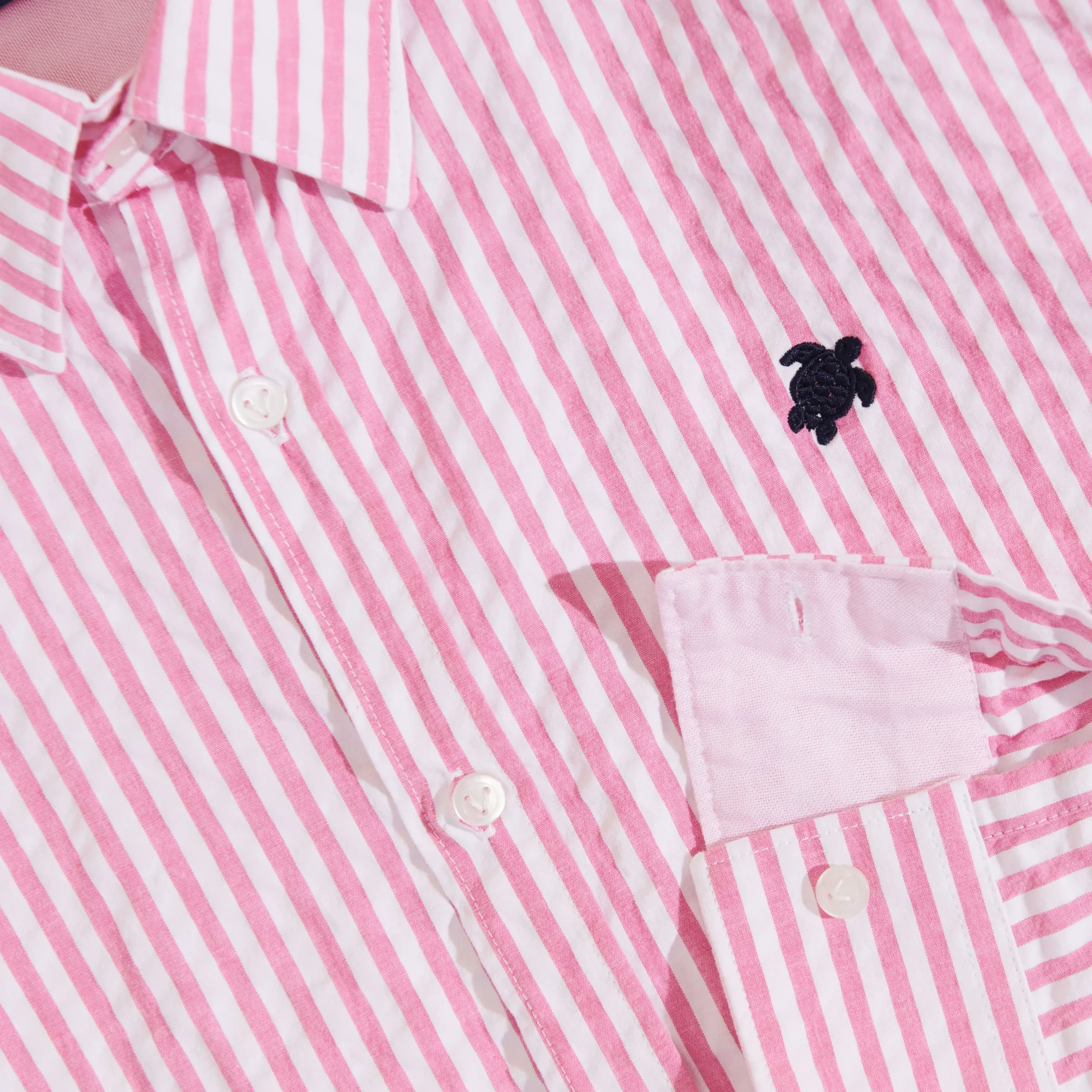 Online Vilebrequin Men Striped Seersucker Shirt Candy Pink/Pink
