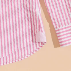 Online Vilebrequin Men Striped Seersucker Shirt Candy Pink/Pink