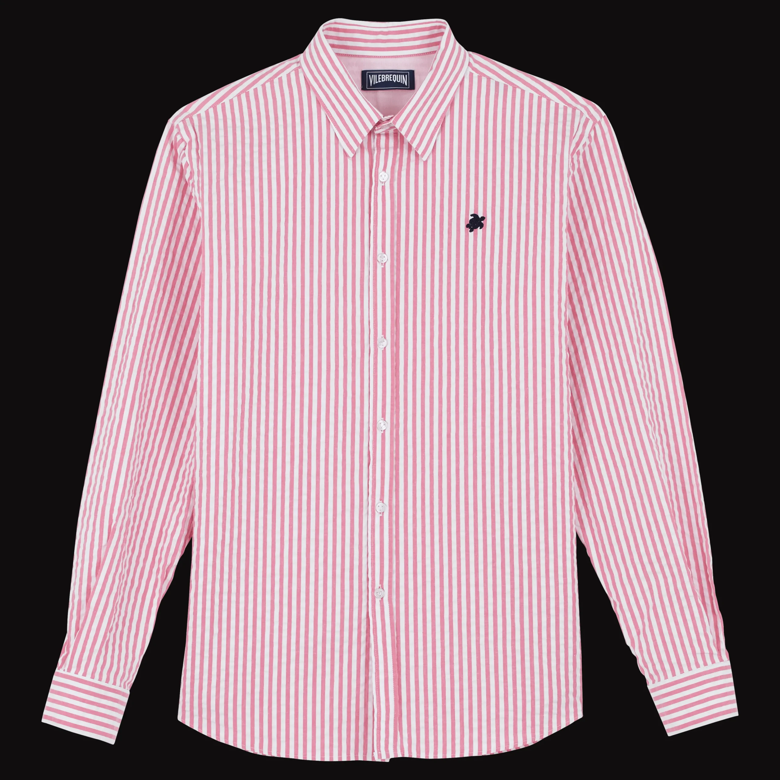 Online Vilebrequin Men Striped Seersucker Shirt Candy Pink/Pink