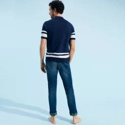 Online Vilebrequin Men Stripped Cotton Knit Polo Navy/Blue
