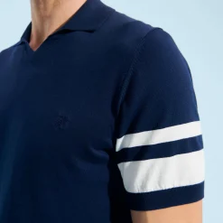 Online Vilebrequin Men Stripped Cotton Knit Polo Navy/Blue