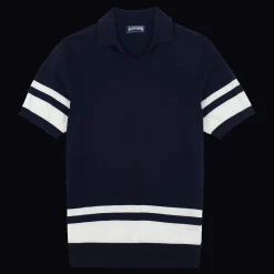 Online Vilebrequin Men Stripped Cotton Knit Polo Navy/Blue