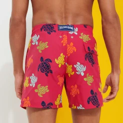 Shop Vilebrequin Men Swim Shorts Ronde Des Tortues Burgundy/Red