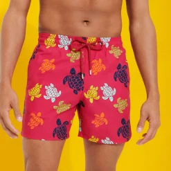 Shop Vilebrequin Men Swim Shorts Ronde Des Tortues Burgundy/Red
