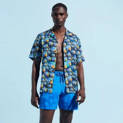 Online Vilebrequin Men Swim Shorts Water-Reactive Piranhas Earthenware/Blue