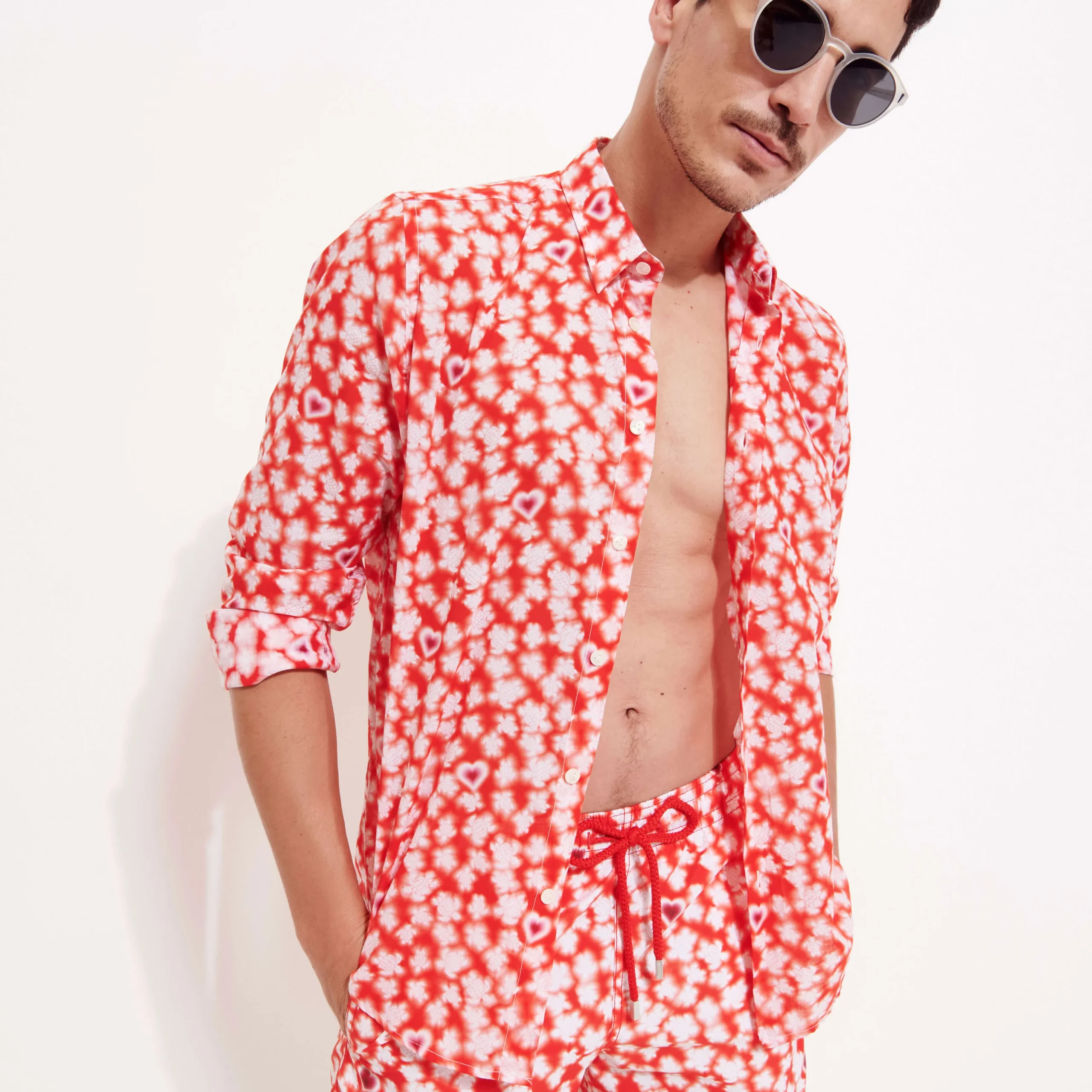 Fashion Vilebrequin Men Swim Trunks Attrape Coeur Poppy Red/Red