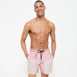 New Vilebrequin Men Swim Trunks Bandana - X Bape® Black Candy/Pink