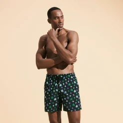 Best Vilebrequin Men Swim Trunks Embroidered Micro Ronde Des Tortues Rainbow - Limited Edition Black/Black