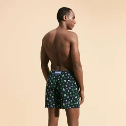 Best Vilebrequin Men Swim Trunks Embroidered Micro Ronde Des Tortues Rainbow - Limited Edition Black/Black