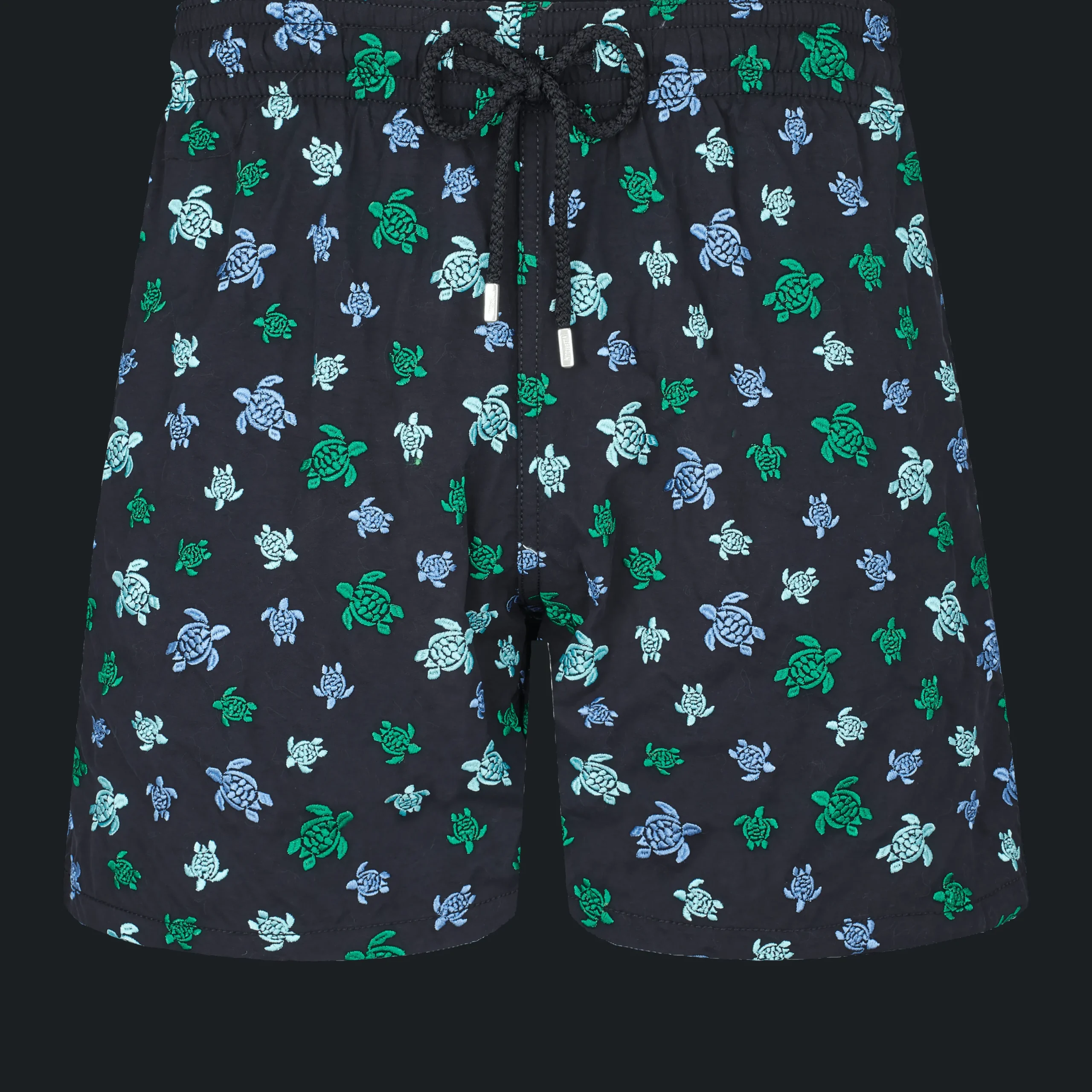 Best Vilebrequin Men Swim Trunks Embroidered Micro Ronde Des Tortues Rainbow - Limited Edition Black/Black