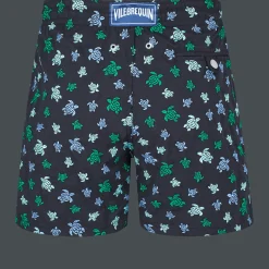 Best Vilebrequin Men Swim Trunks Embroidered Micro Ronde Des Tortues Rainbow - Limited Edition Black/Black