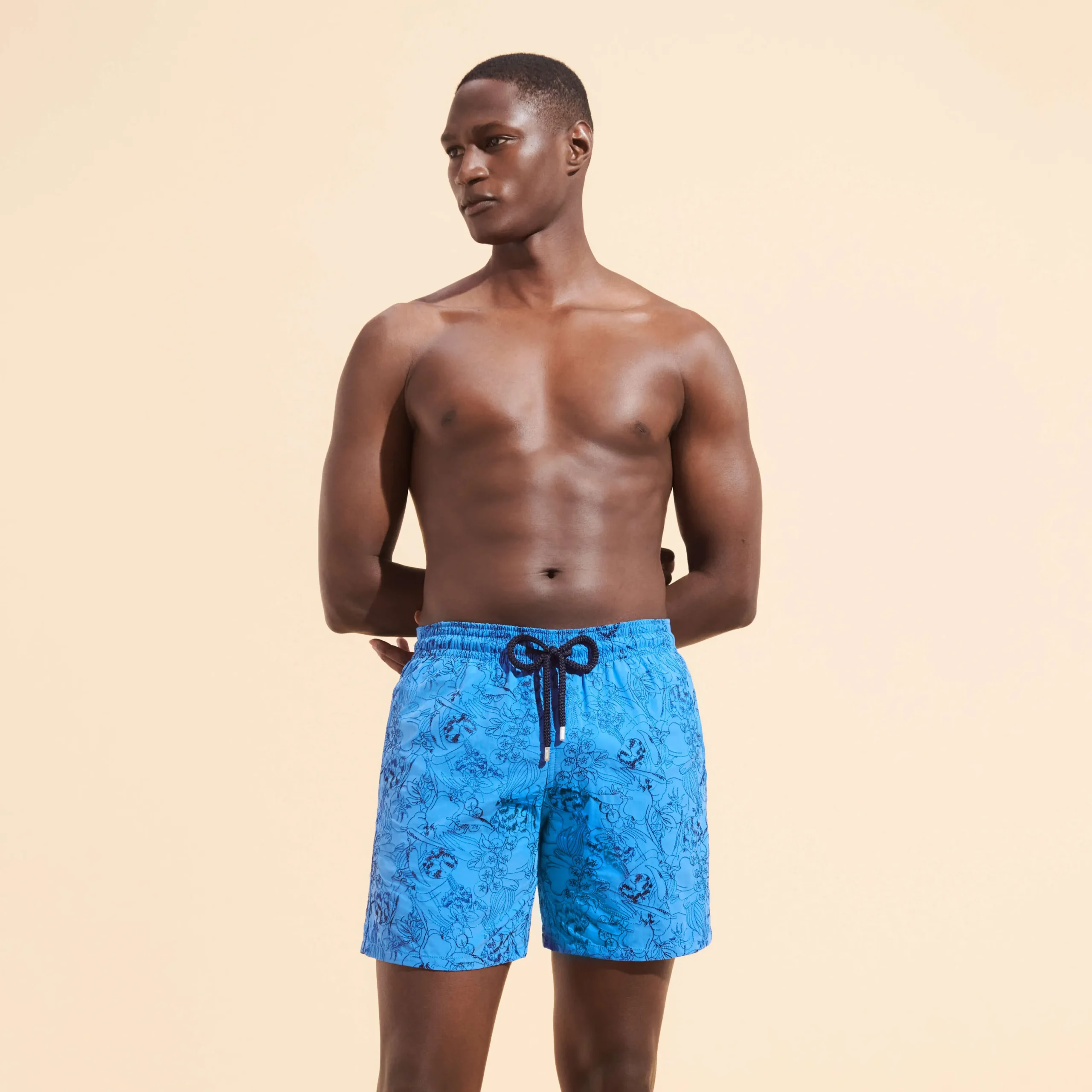 Online Vilebrequin Men Swim Trunks Embroidered Marche Provencal - Limited Edition Earthenware/Blue
