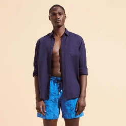 Online Vilebrequin Men Swim Trunks Embroidered Marche Provencal - Limited Edition Earthenware/Blue