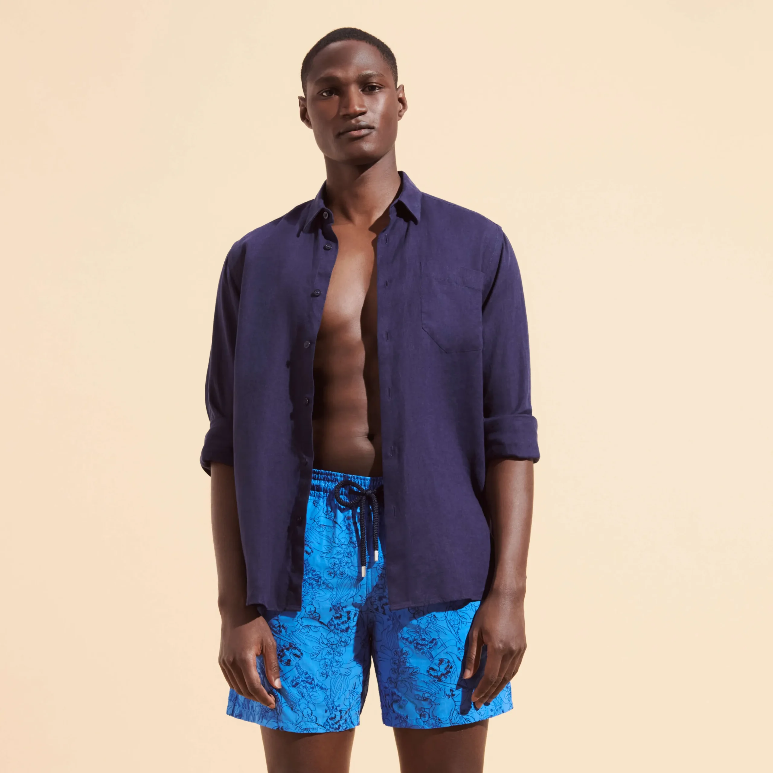 Online Vilebrequin Men Swim Trunks Embroidered Marche Provencal - Limited Edition Earthenware/Blue