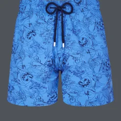 Online Vilebrequin Men Swim Trunks Embroidered Marche Provencal - Limited Edition Earthenware/Blue