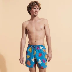 Hot Vilebrequin Men Swim Trunks Embroidered Ronde Tortues Multicolores - Limited Edition Calanque/Blue