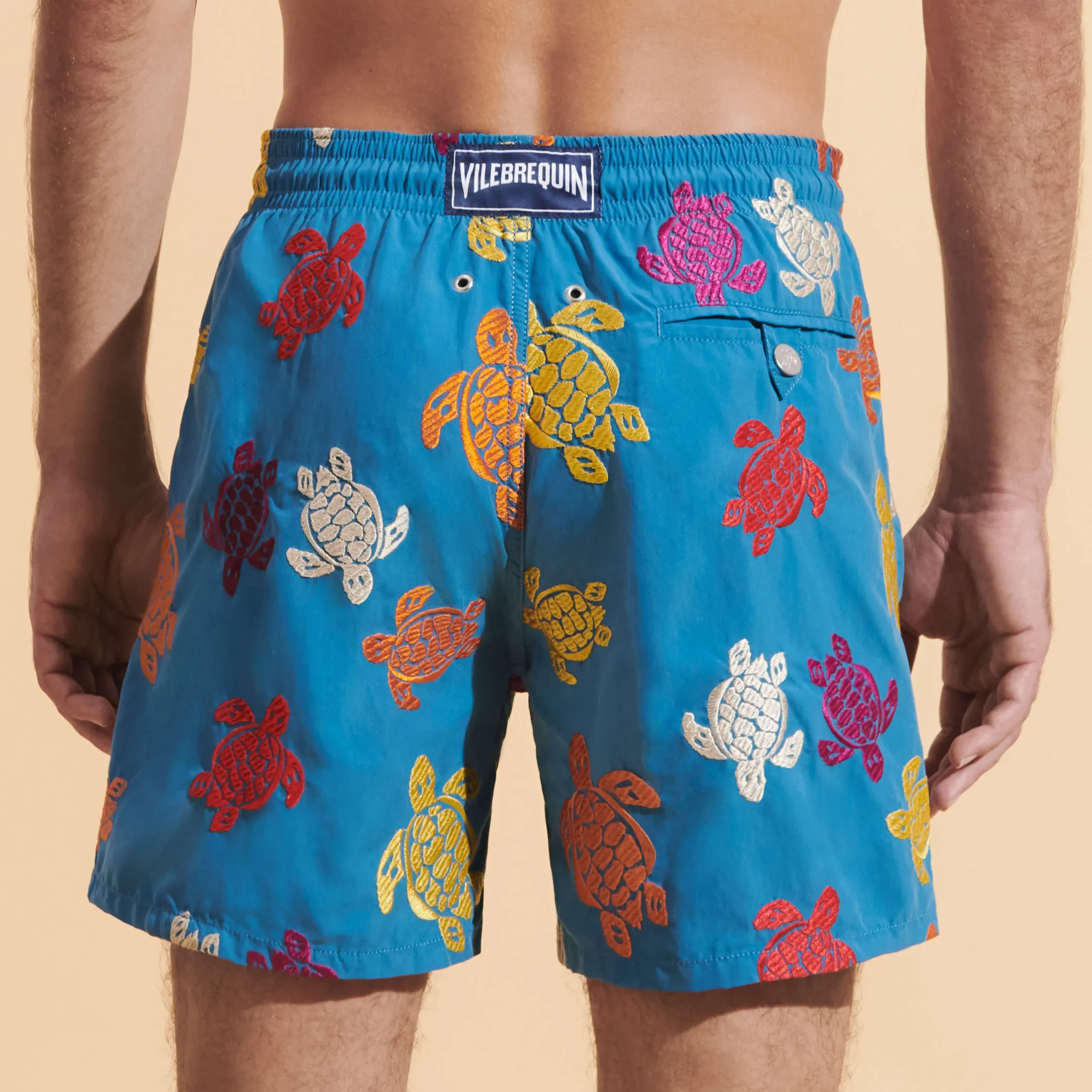 Hot Vilebrequin Men Swim Trunks Embroidered Ronde Tortues Multicolores - Limited Edition Calanque/Blue