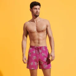 Cheap Vilebrequin Men Swim Trunks Embroidered Vbq Turtles - Limited Edition Crimson Purple/Red