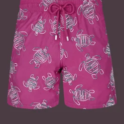 Cheap Vilebrequin Men Swim Trunks Embroidered Vbq Turtles - Limited Edition Crimson Purple/Red