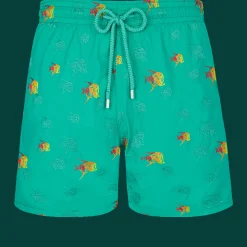 Discount Vilebrequin Men Swim Trunks Embroidered Piranhas - Limited Edition Tropezian Green/Green