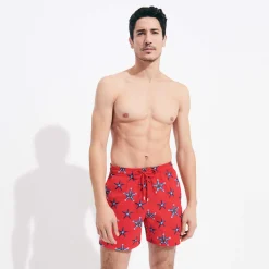 Fashion Vilebrequin Men Swim Trunks Embroidered Starfish Dance - Limited Edition Poppy Red/Red
