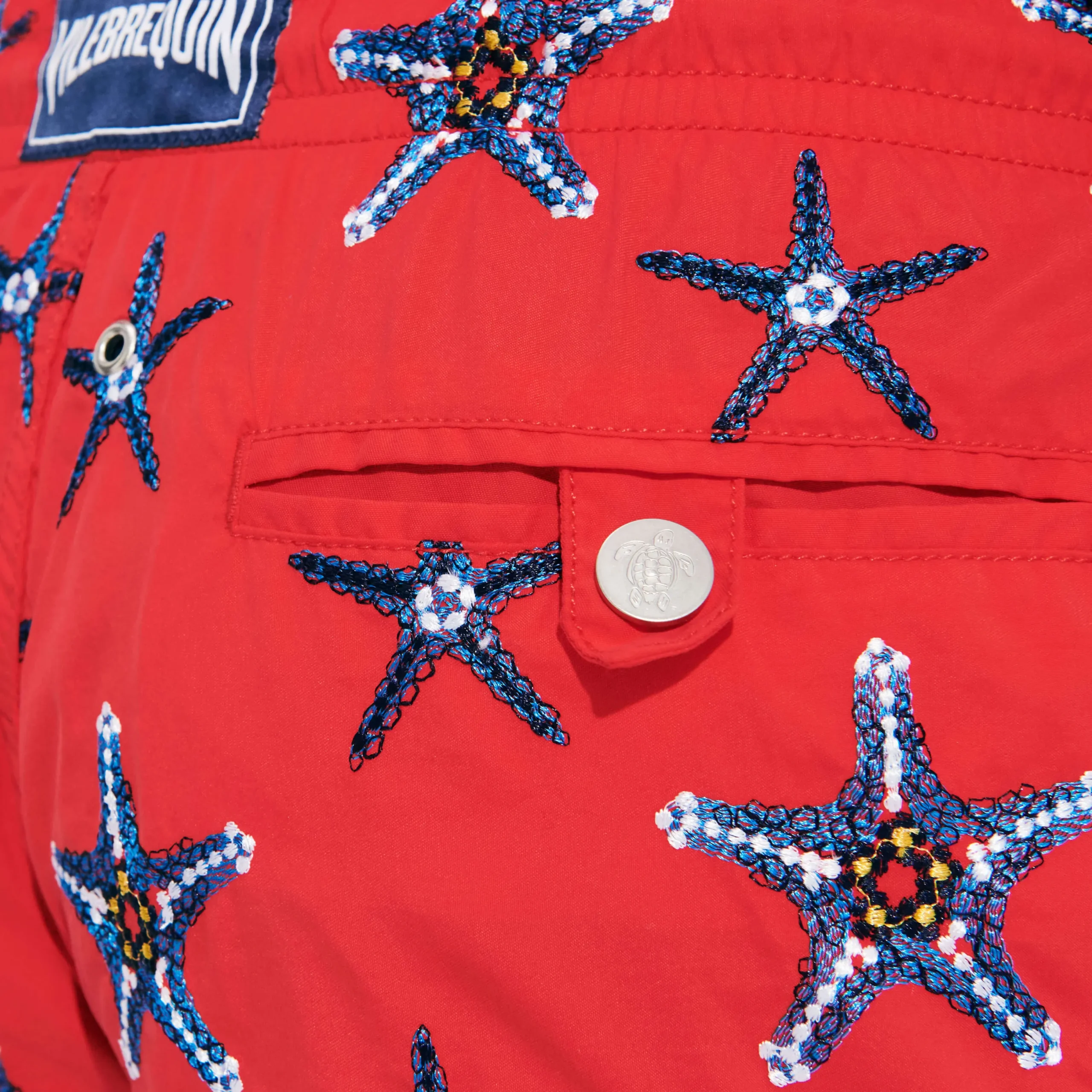 Fashion Vilebrequin Men Swim Trunks Embroidered Starfish Dance - Limited Edition Poppy Red/Red