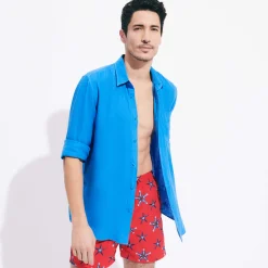 Fashion Vilebrequin Men Swim Trunks Embroidered Starfish Dance - Limited Edition Poppy Red/Red
