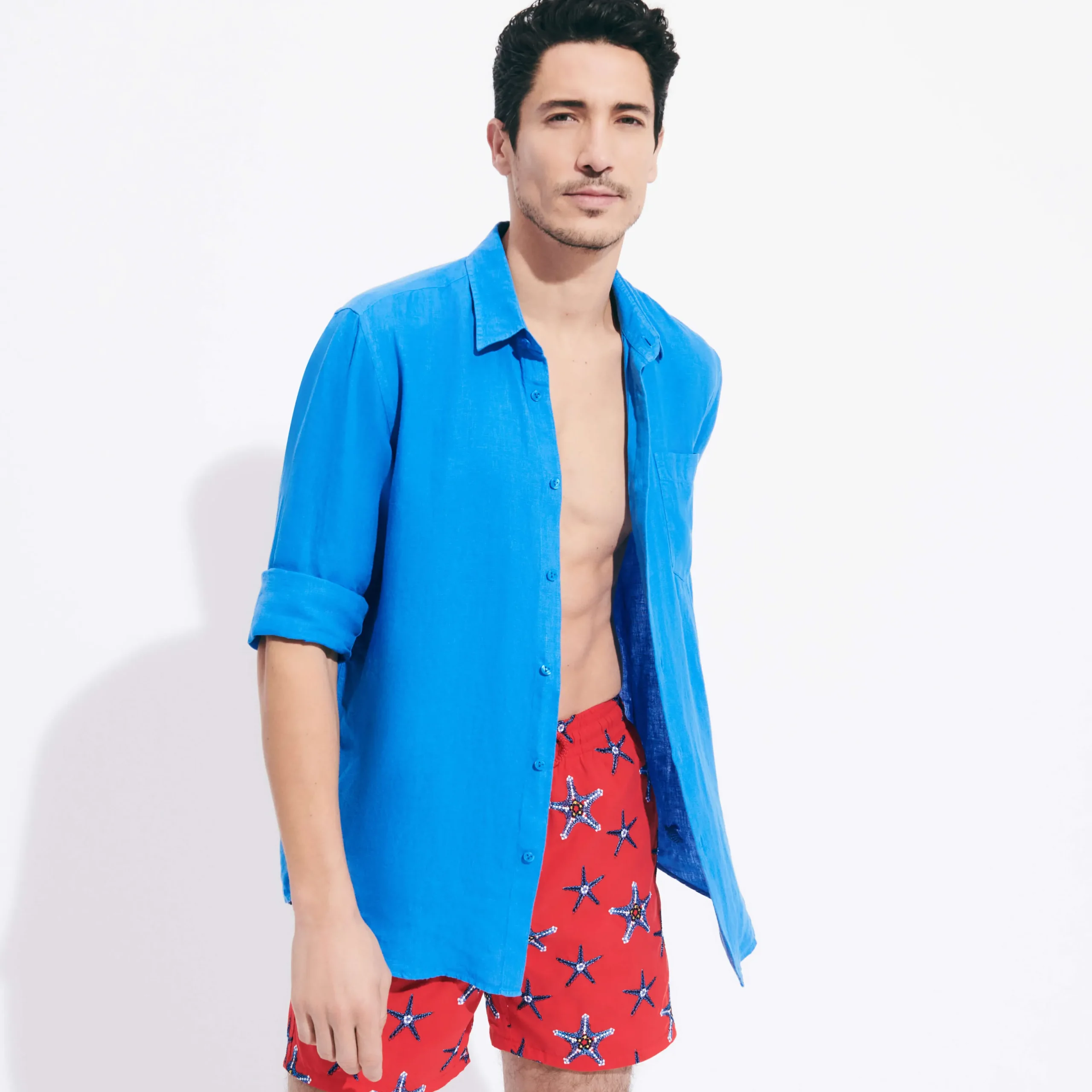 Fashion Vilebrequin Men Swim Trunks Embroidered Starfish Dance - Limited Edition Poppy Red/Red