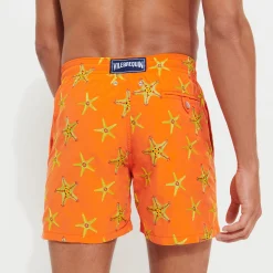 Discount Vilebrequin Men Swim Trunks Embroidered Starfish Dance - Limited Edition Tango/Orange