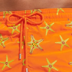 Discount Vilebrequin Men Swim Trunks Embroidered Starfish Dance - Limited Edition Tango/Orange