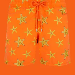 Discount Vilebrequin Men Swim Trunks Embroidered Starfish Dance - Limited Edition Tango/Orange