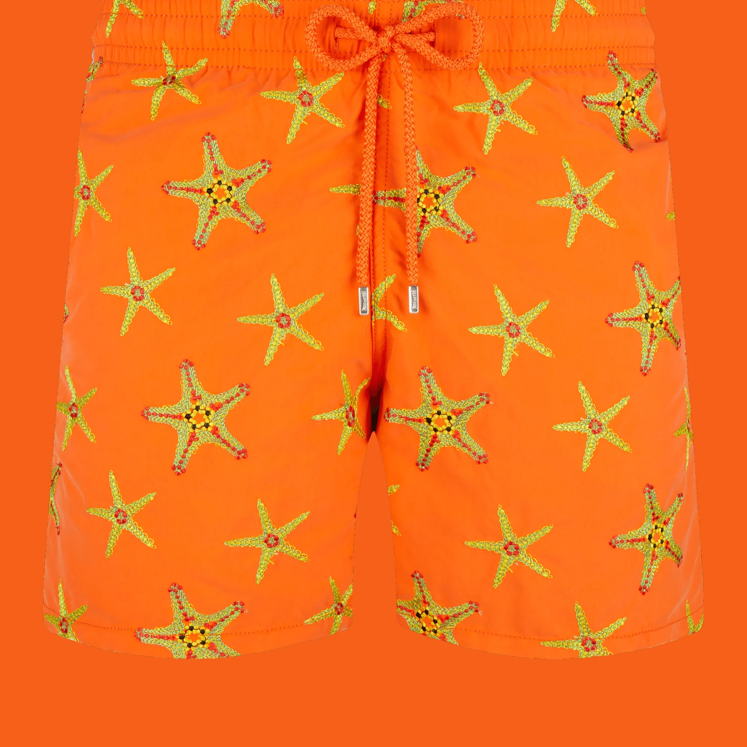 Discount Vilebrequin Men Swim Trunks Embroidered Starfish Dance - Limited Edition Tango/Orange