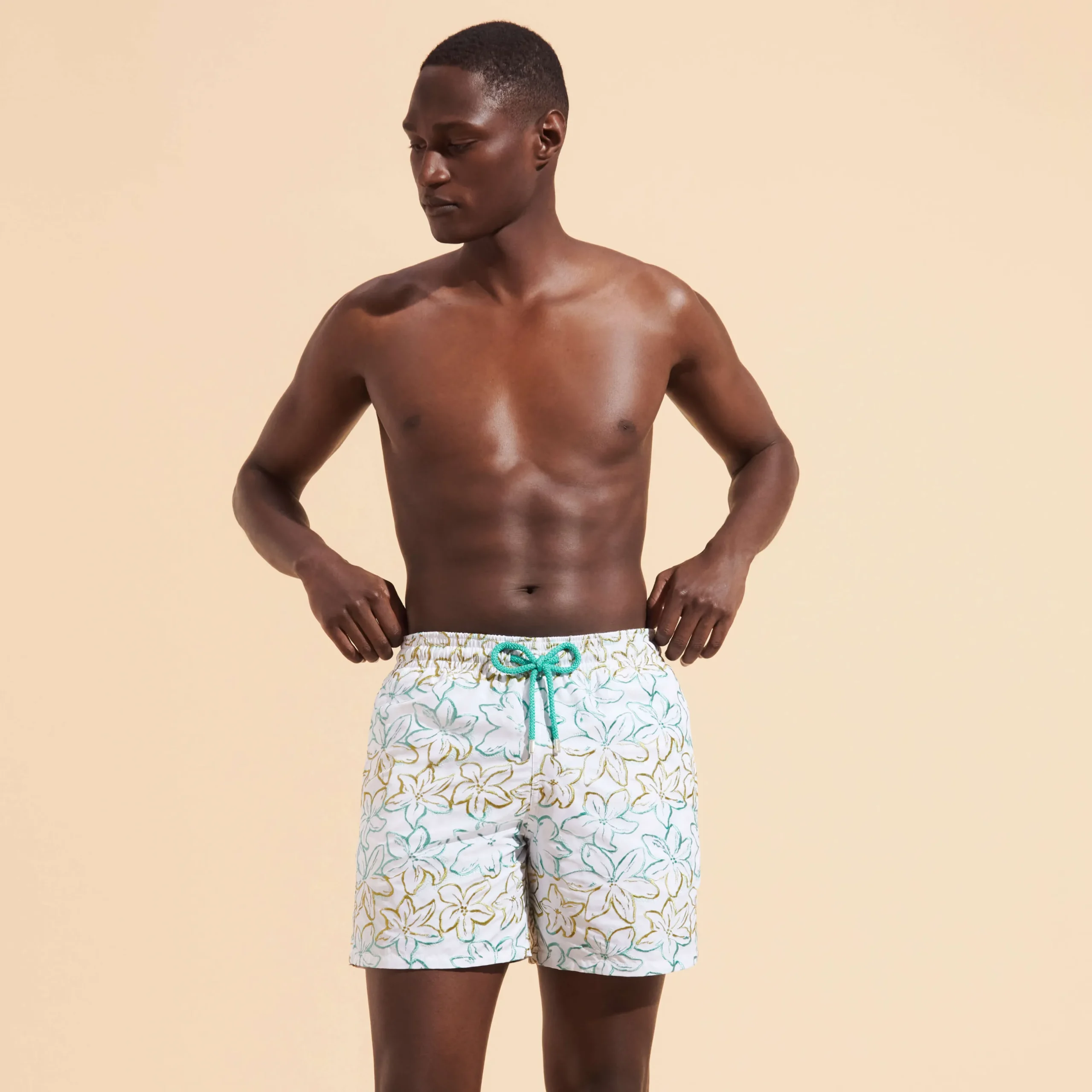 Flash Sale Vilebrequin Men Swim Trunks Embroidered Raiatea - Limited Edition White/White