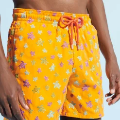 Cheap Vilebrequin Men Swim Trunks Embroidered Micro Ronde Des Tortues Rainbow - Limited Edition Carrot/Orange