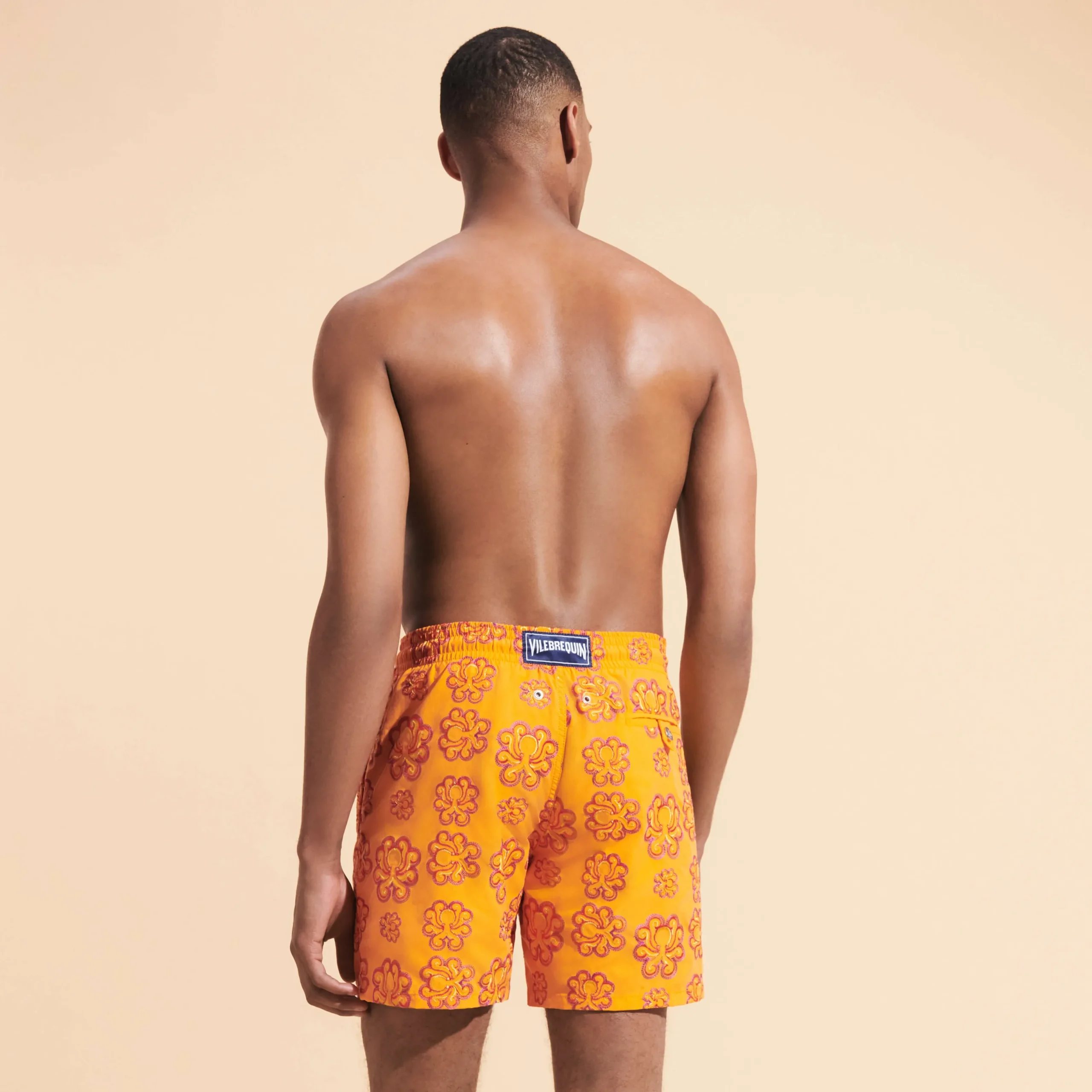 Discount Vilebrequin Men Swim Trunks Embroidered Poulpes Neon - Limited Edition Carrot/Orange