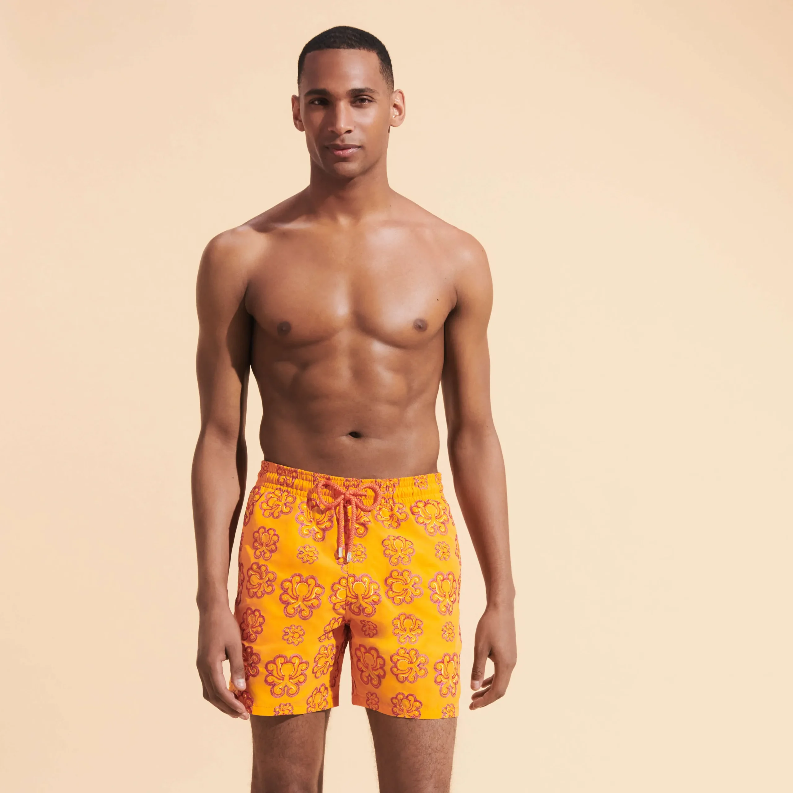 Discount Vilebrequin Men Swim Trunks Embroidered Poulpes Neon - Limited Edition Carrot/Orange