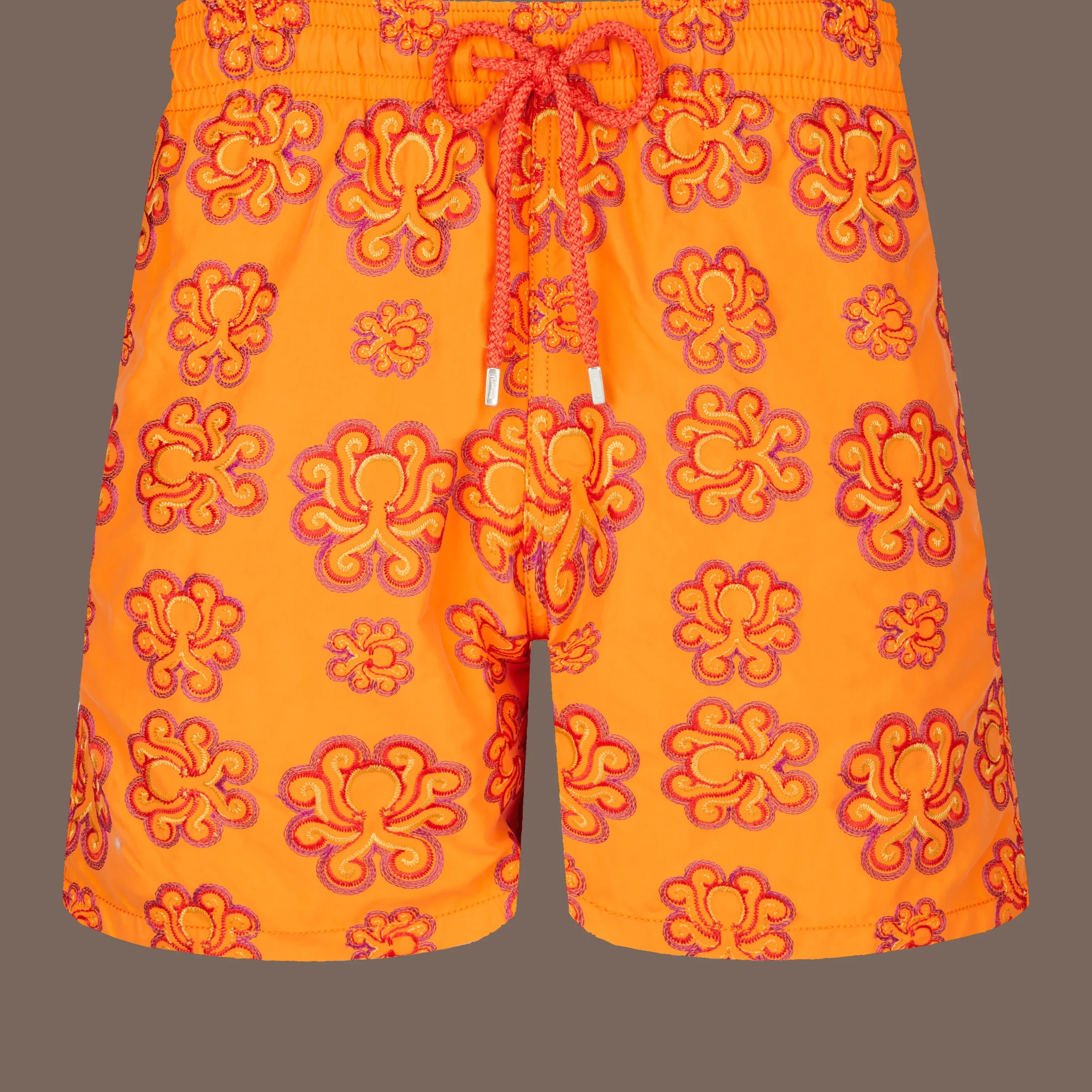 Discount Vilebrequin Men Swim Trunks Embroidered Poulpes Neon - Limited Edition Carrot/Orange