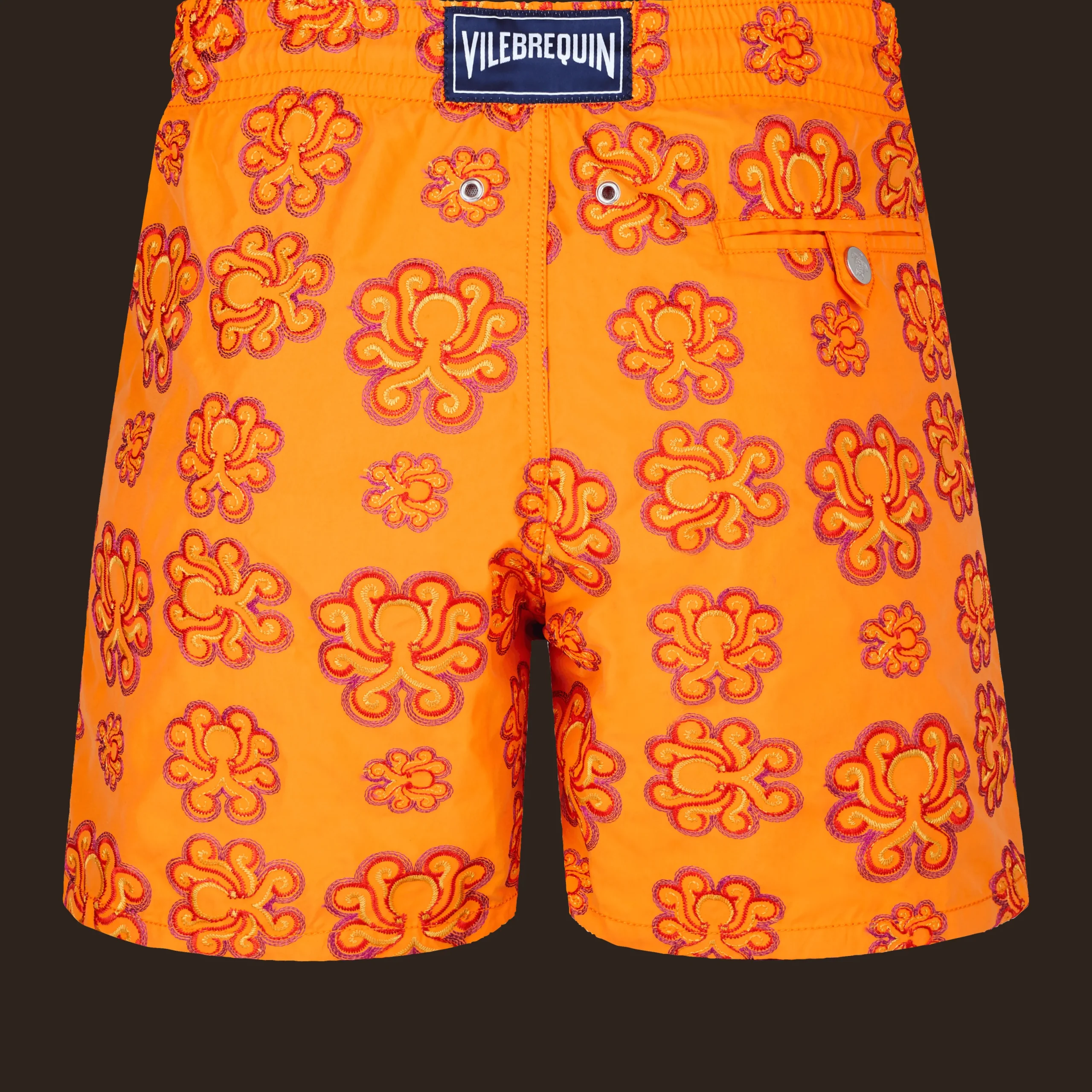 Discount Vilebrequin Men Swim Trunks Embroidered Poulpes Neon - Limited Edition Carrot/Orange