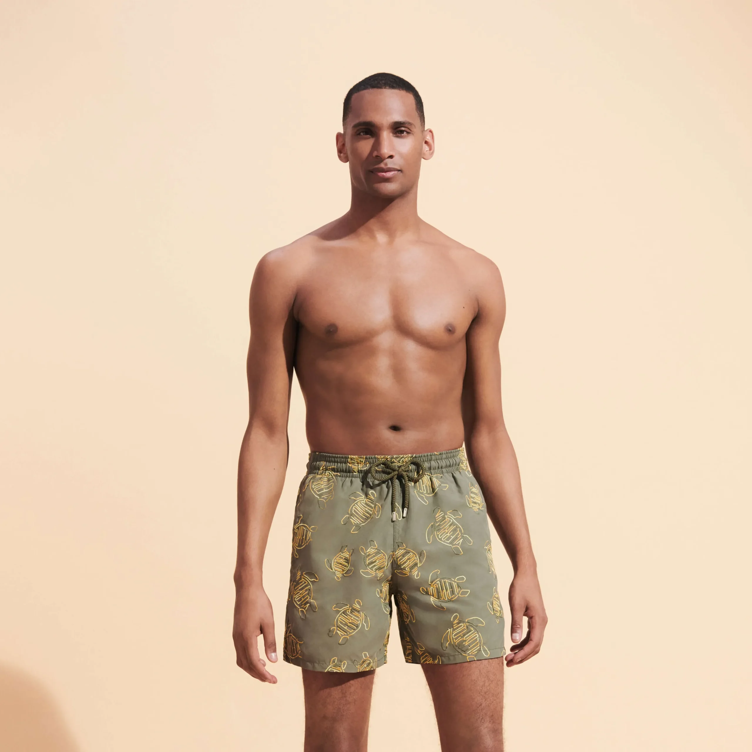 Best Sale Vilebrequin Men Swim Trunks Embroidered Vbq Turtles - Limited Edition Olivier/Green