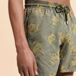 Best Sale Vilebrequin Men Swim Trunks Embroidered Vbq Turtles - Limited Edition Olivier/Green
