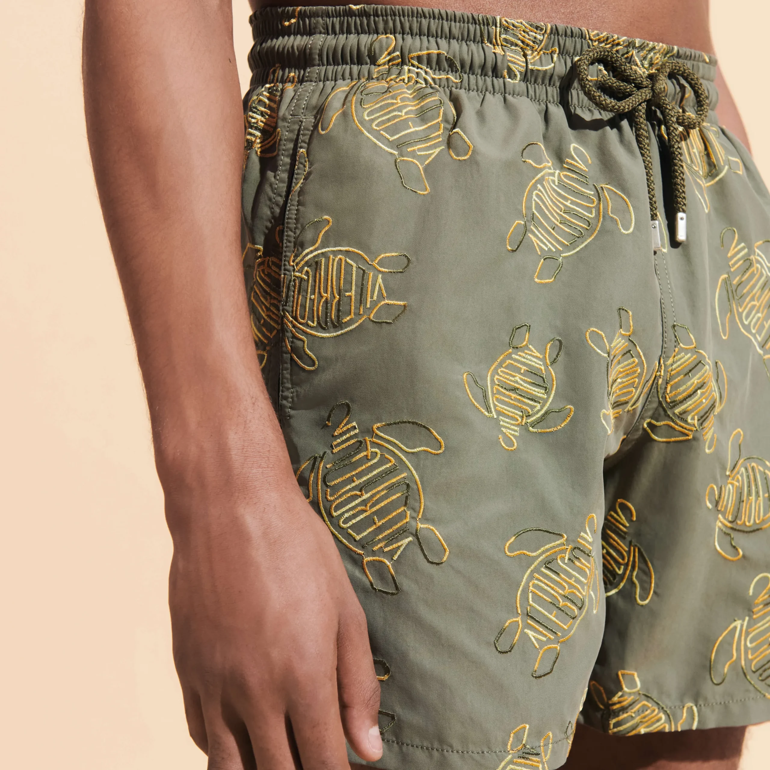 Best Sale Vilebrequin Men Swim Trunks Embroidered Vbq Turtles - Limited Edition Olivier/Green