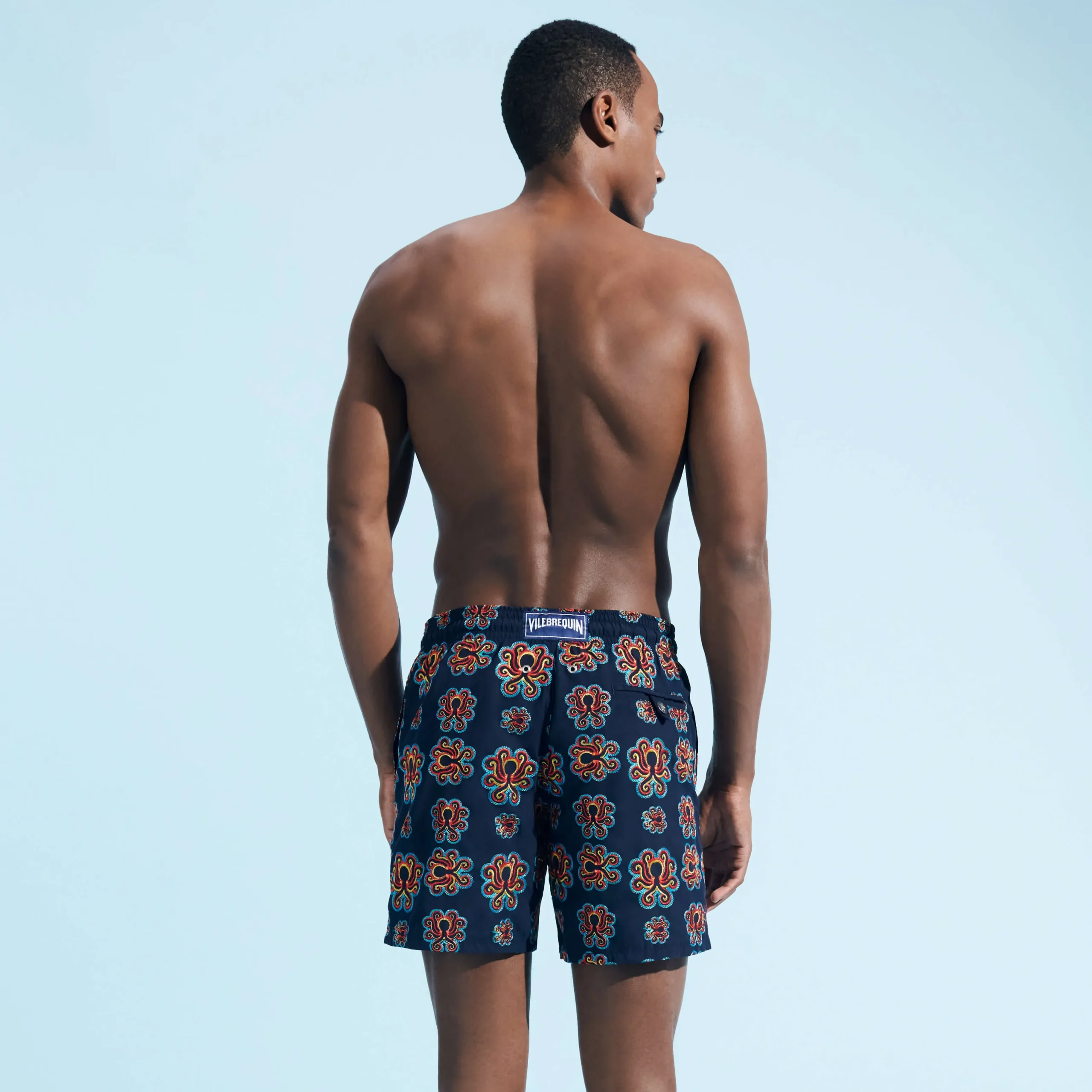 Discount Vilebrequin Men Swim Trunks Embroidered Poulpes Neon - Limited Edition Navy/Blue