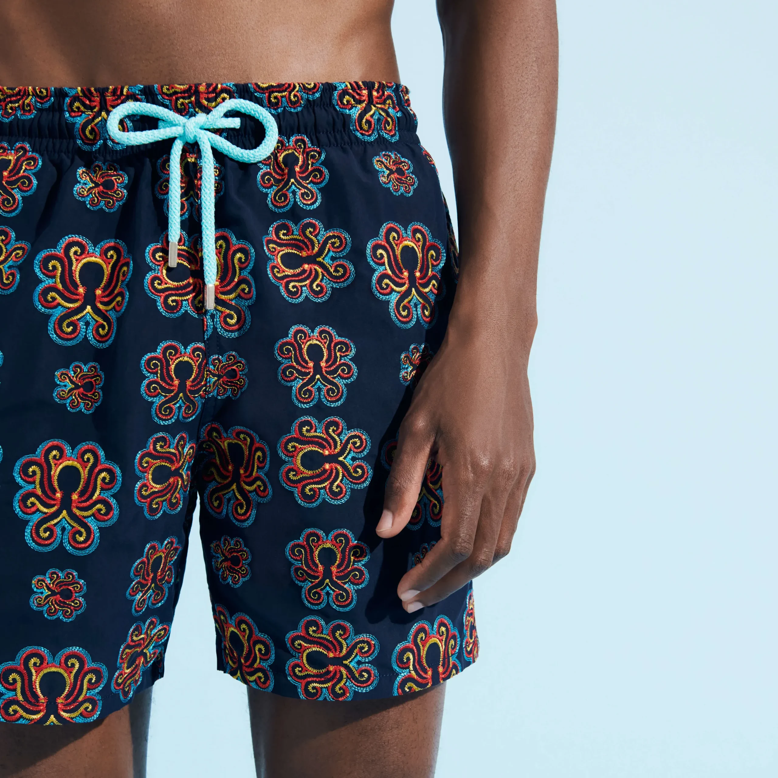 Discount Vilebrequin Men Swim Trunks Embroidered Poulpes Neon - Limited Edition Navy/Blue