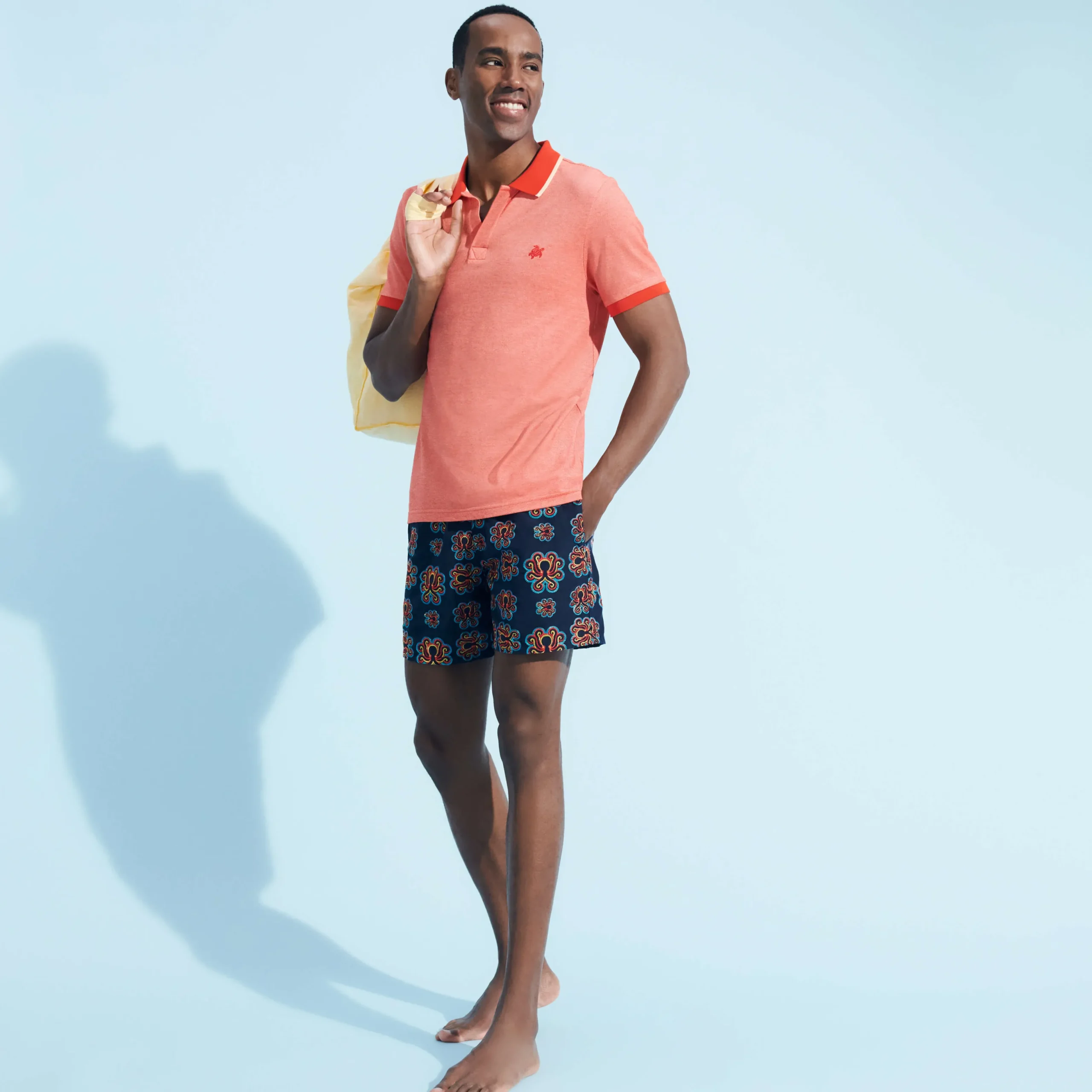 Discount Vilebrequin Men Swim Trunks Embroidered Poulpes Neon - Limited Edition Navy/Blue