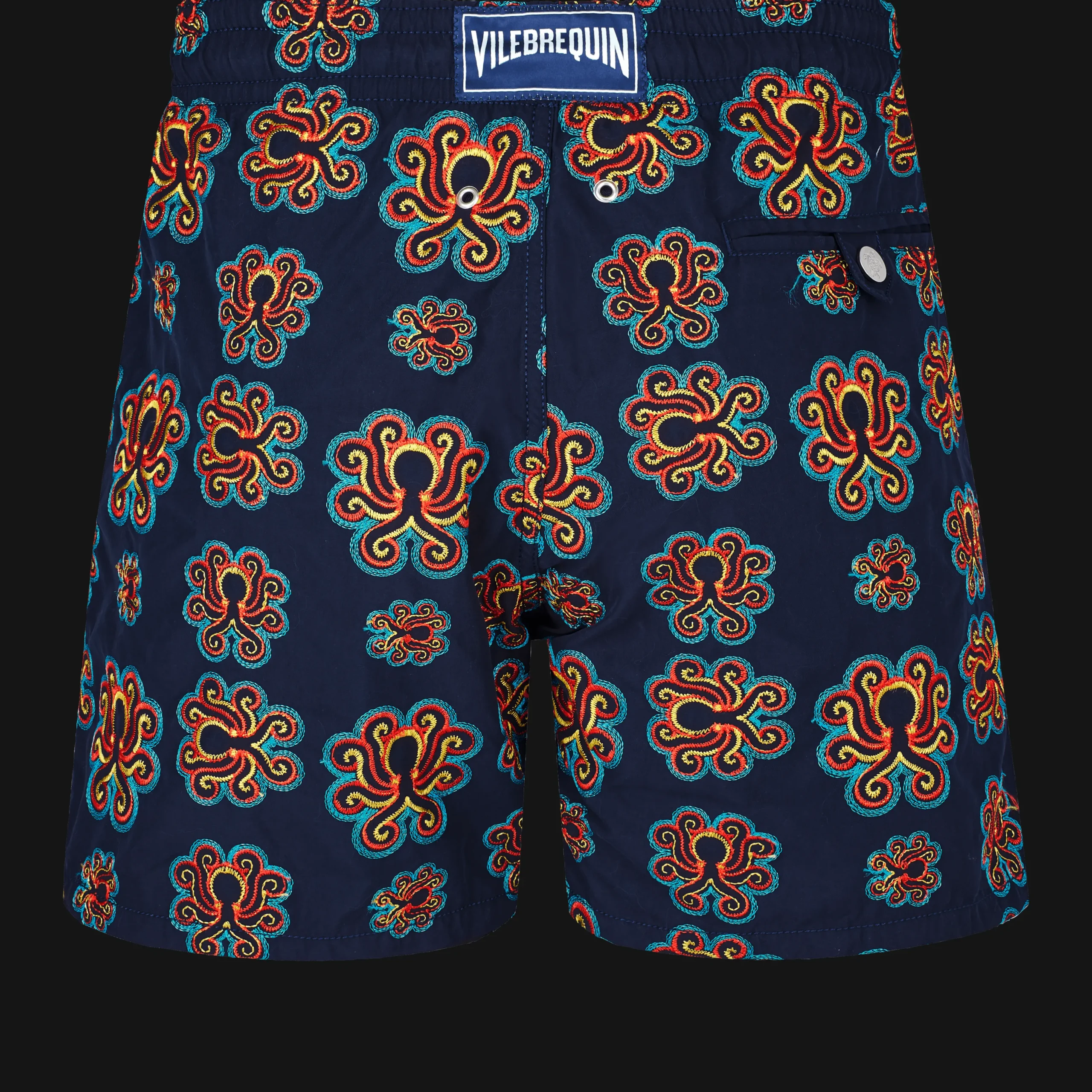 Discount Vilebrequin Men Swim Trunks Embroidered Poulpes Neon - Limited Edition Navy/Blue
