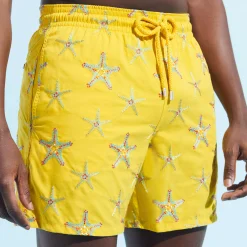 Flash Sale Vilebrequin Men Swim Trunks Embroidered Starfish Dance - Limited Edition Sunflower/Yellow